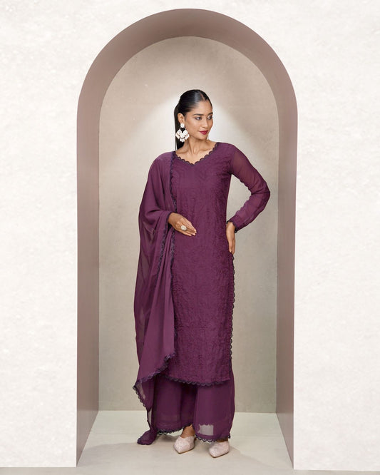 Elegant Plum Embroidered Kurta Set