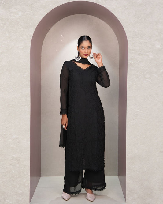 Bold Black Embroidered Kurta Set