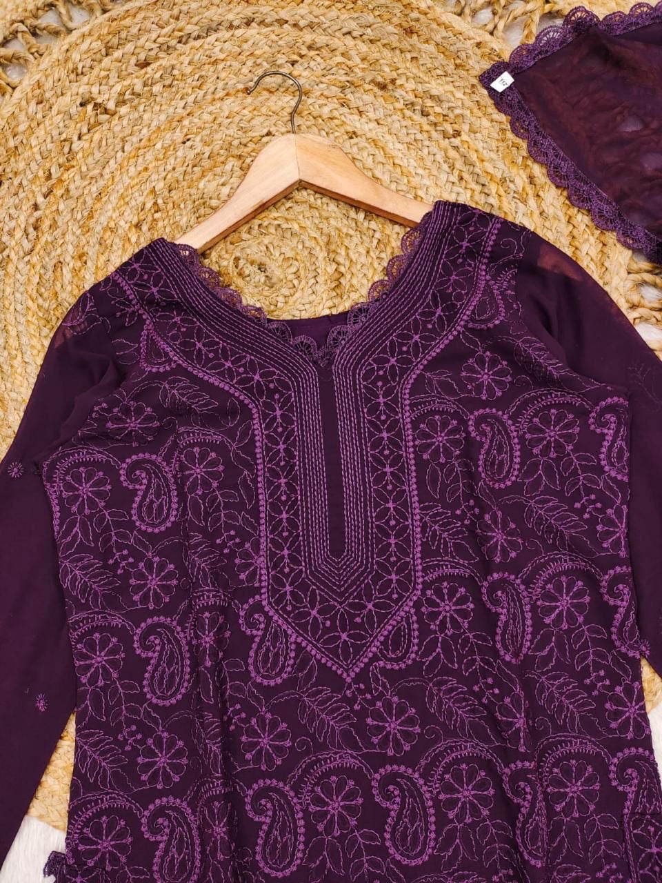 Elegant Plum Embroidered Kurta Set