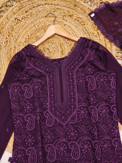 Elegant Plum Embroidered Kurta Set