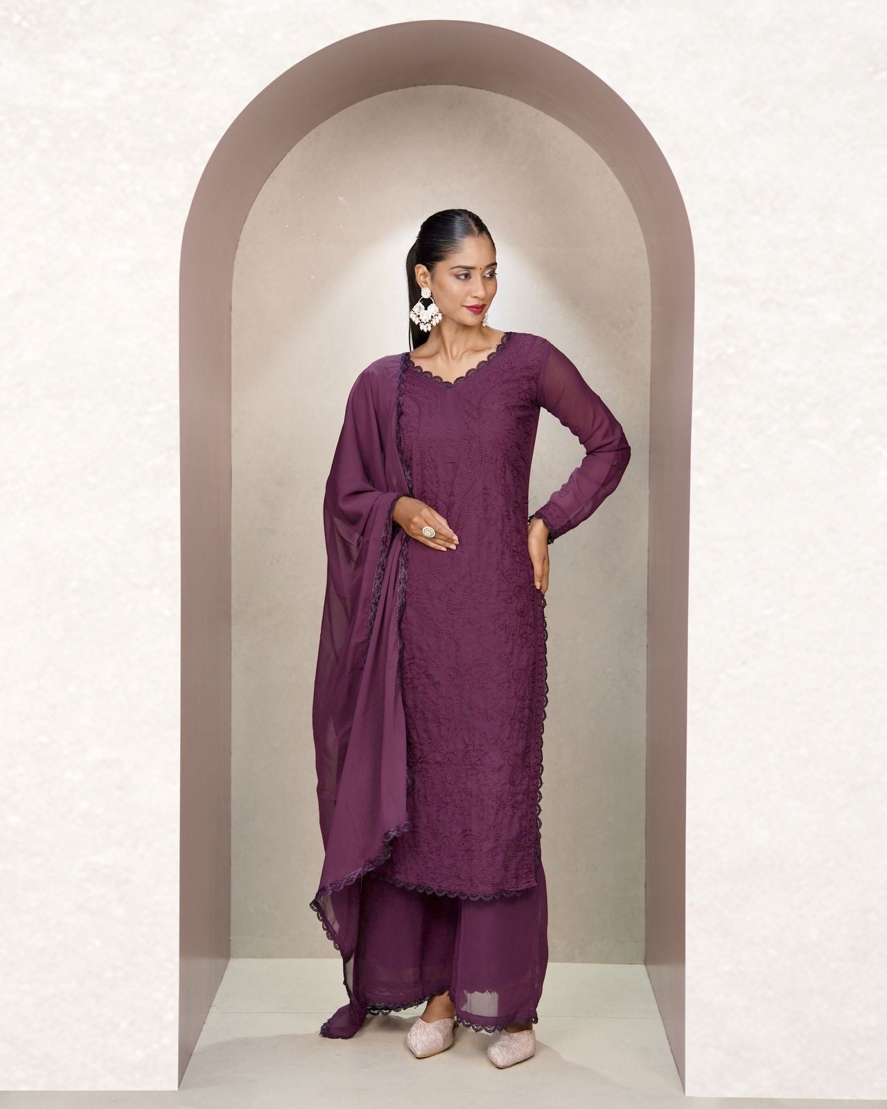 Elegant Plum Embroidered Kurta Set