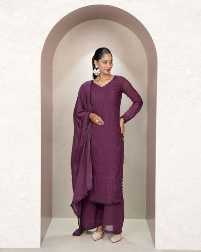 Elegant Plum Embroidered Kurta Set