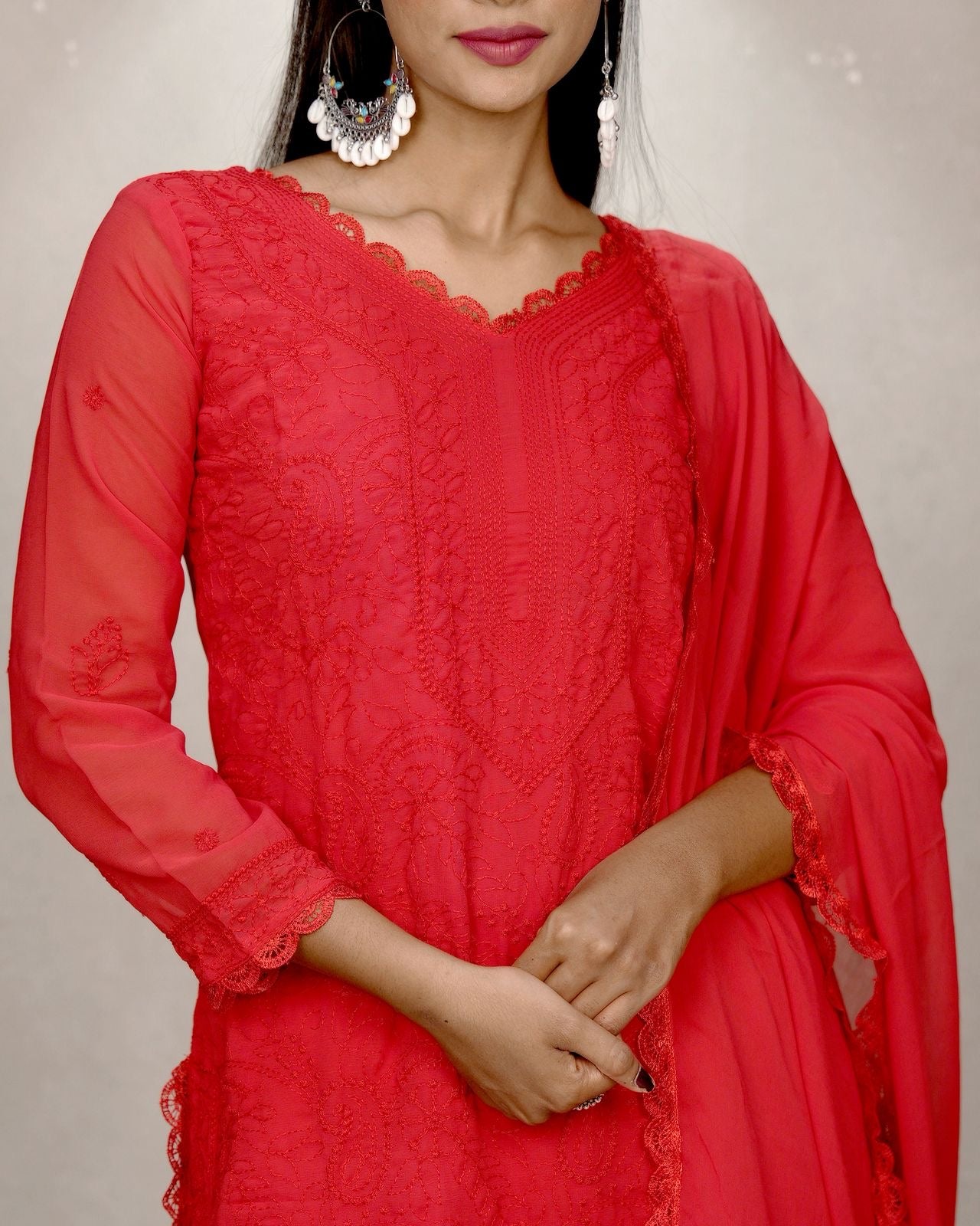 Classic Red Embroidered Kurta Set