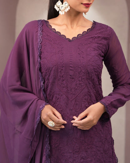 Elegant Plum Embroidered Kurta Set