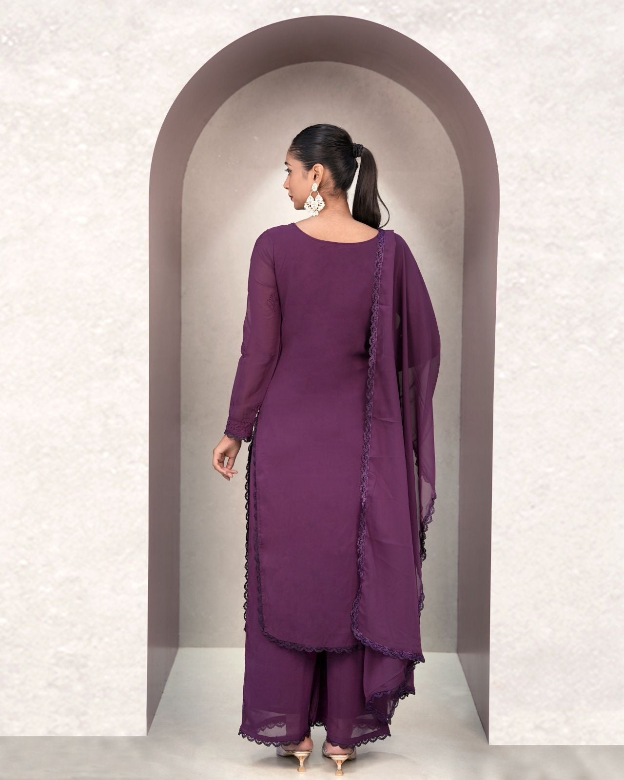 Elegant Plum Embroidered Kurta Set