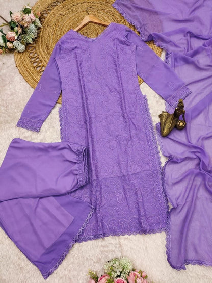 Dreamy Lavender Embroidered Kurta Set