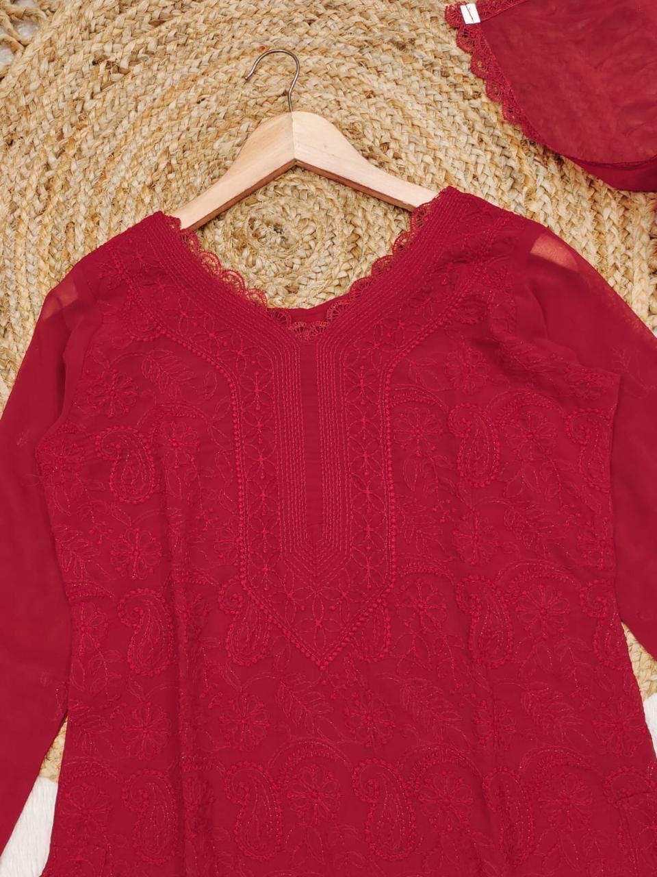 Classic Red Embroidered Kurta Set