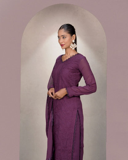 Elegant Plum Embroidered Kurta Set