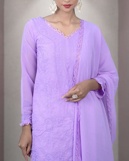 Dreamy Lavender Embroidered Kurta Set