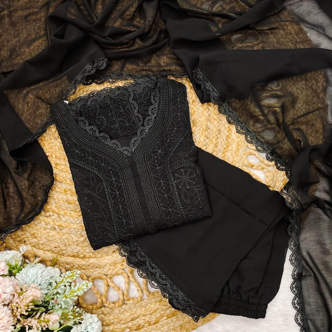 Bold Black Embroidered Kurta Set