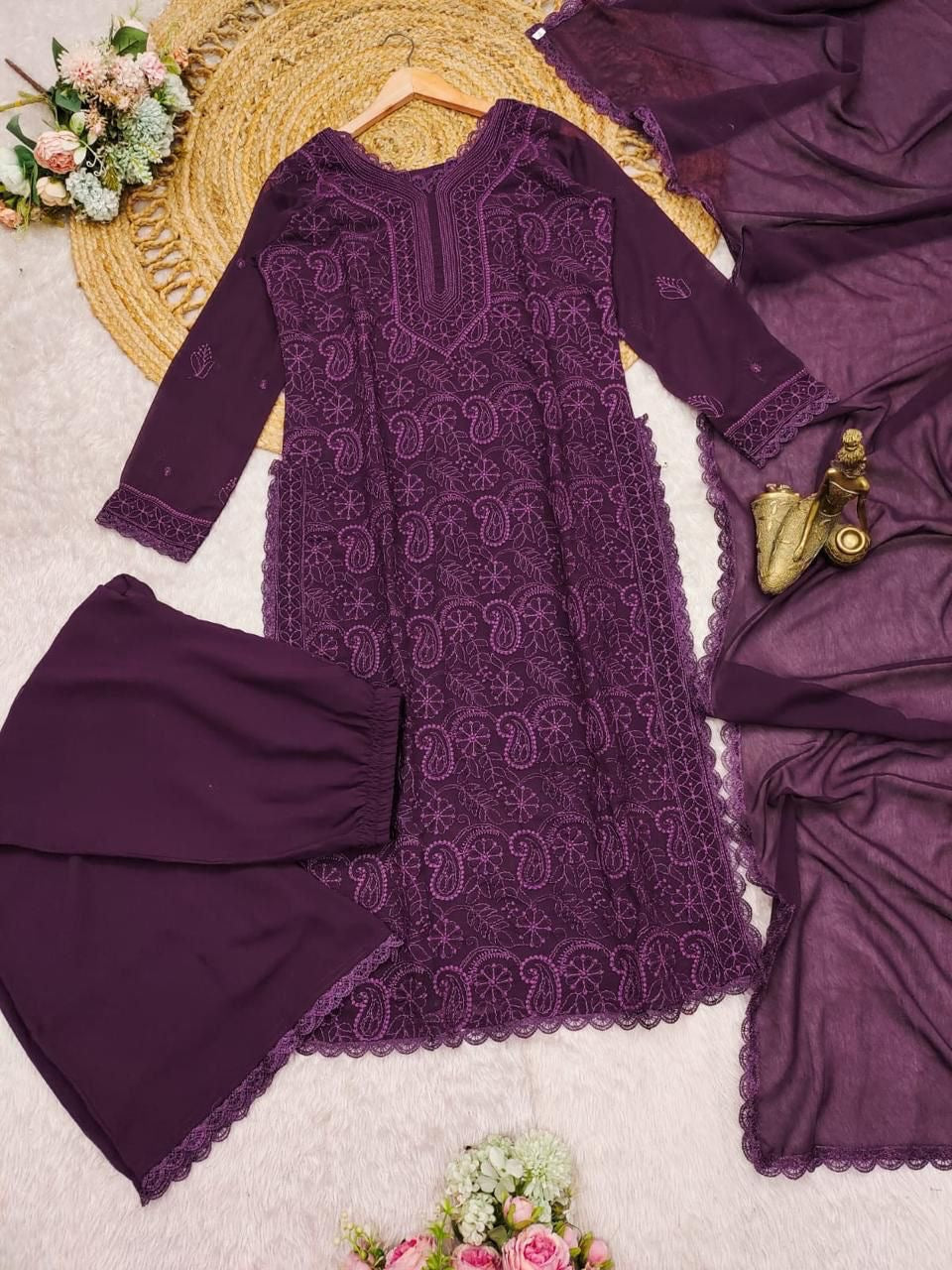 Elegant Plum Embroidered Kurta Set