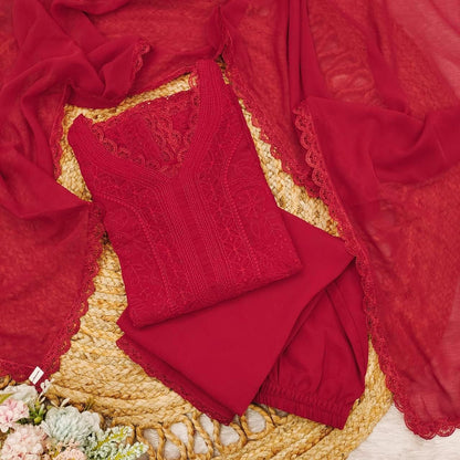 Classic Red Embroidered Kurta Set