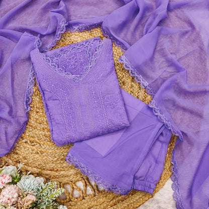 Dreamy Lavender Embroidered Kurta Set