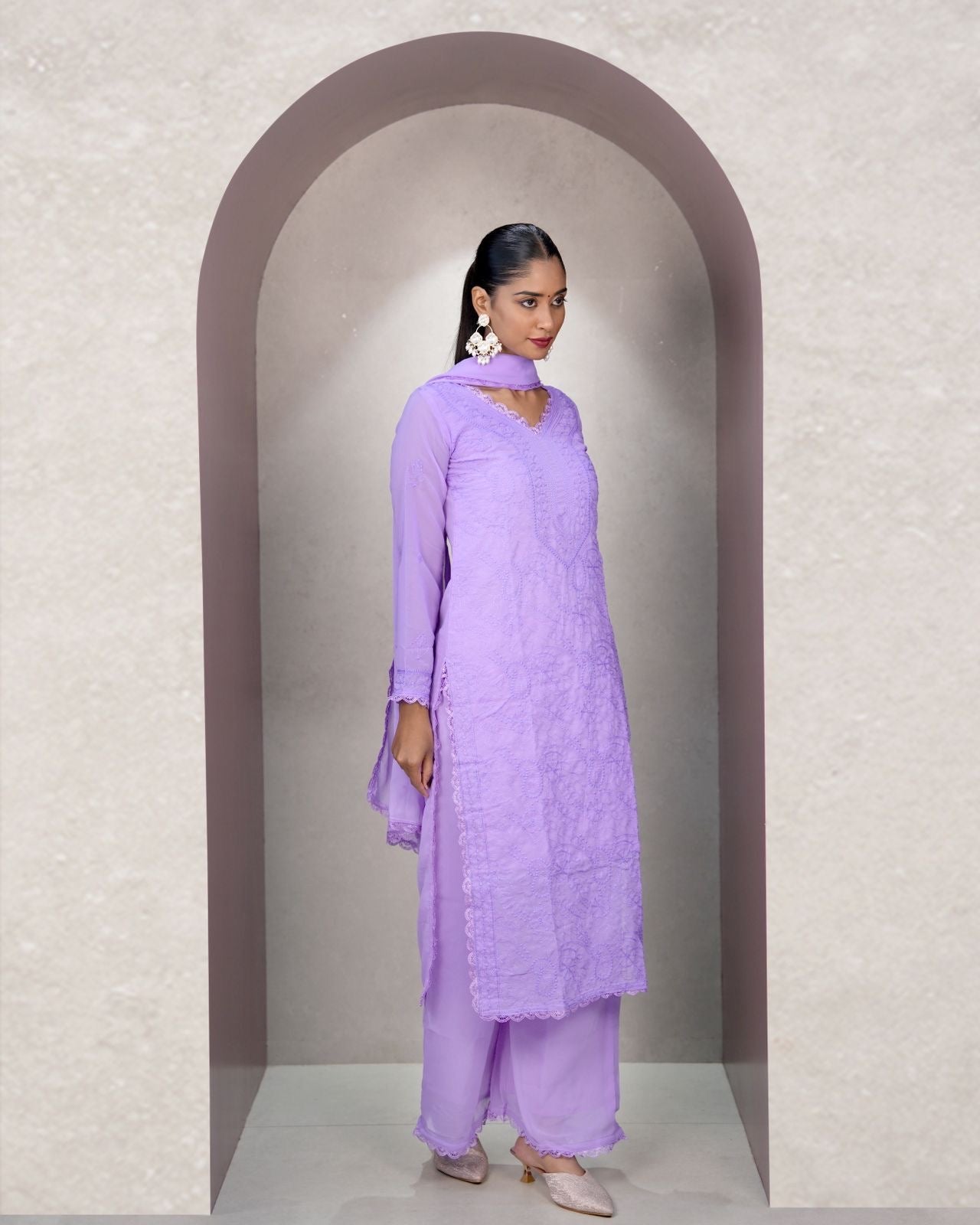 Dreamy Lavender Embroidered Kurta Set
