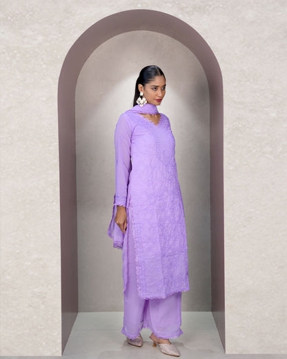 Dreamy Lavender Embroidered Kurta Set