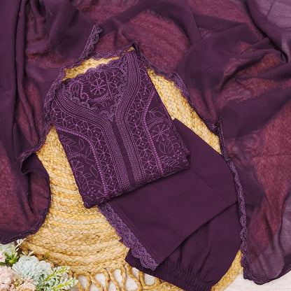 Elegant Plum Embroidered Kurta Set