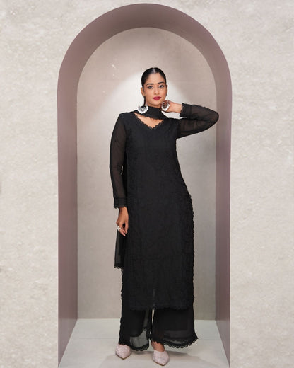 Bold Black Embroidered Kurta Set