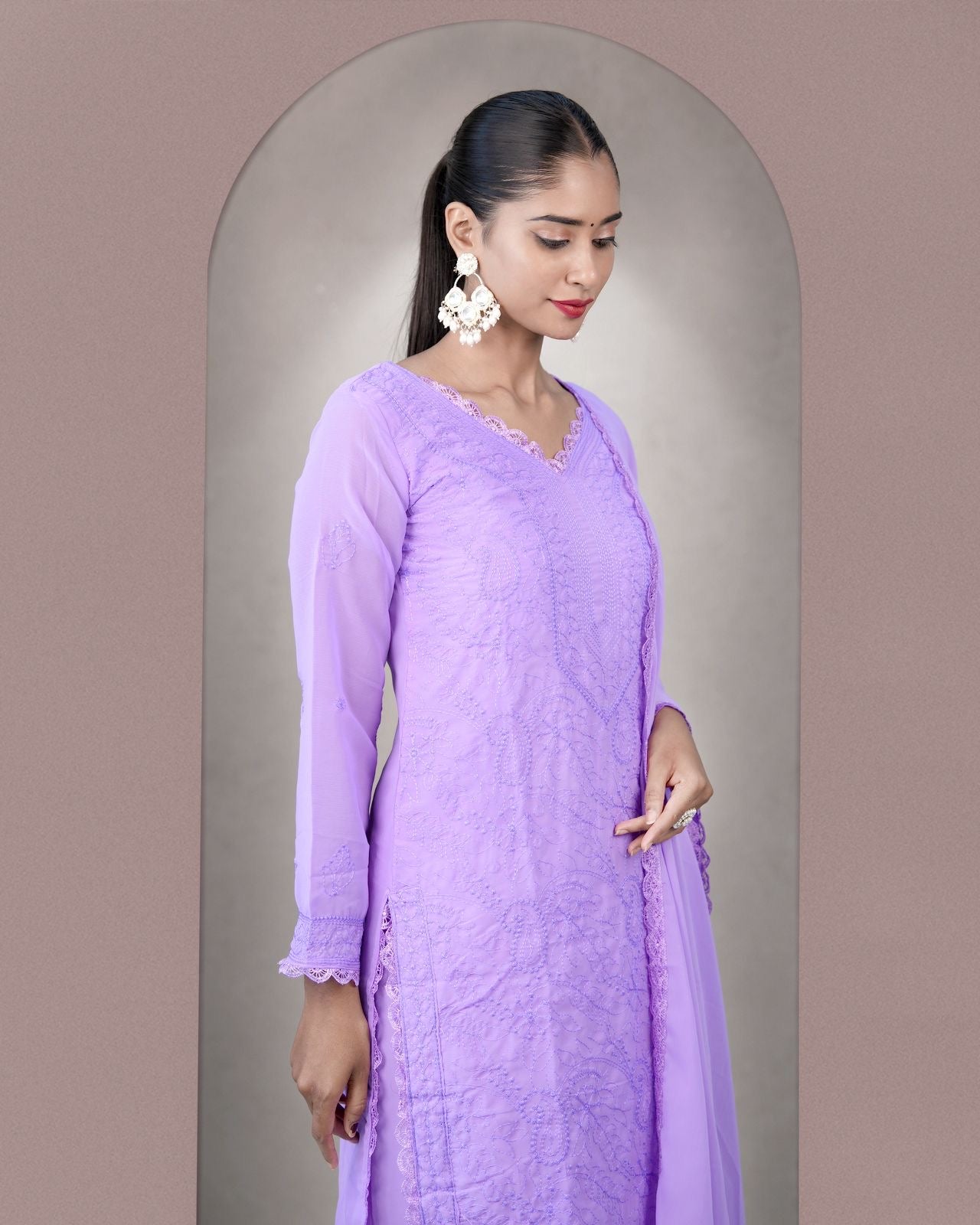 Dreamy Lavender Embroidered Kurta Set