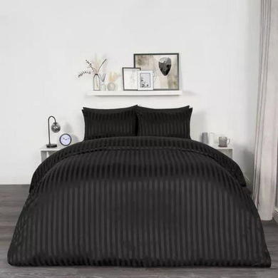 Black Striped Cotton Double King Size Bedsheet