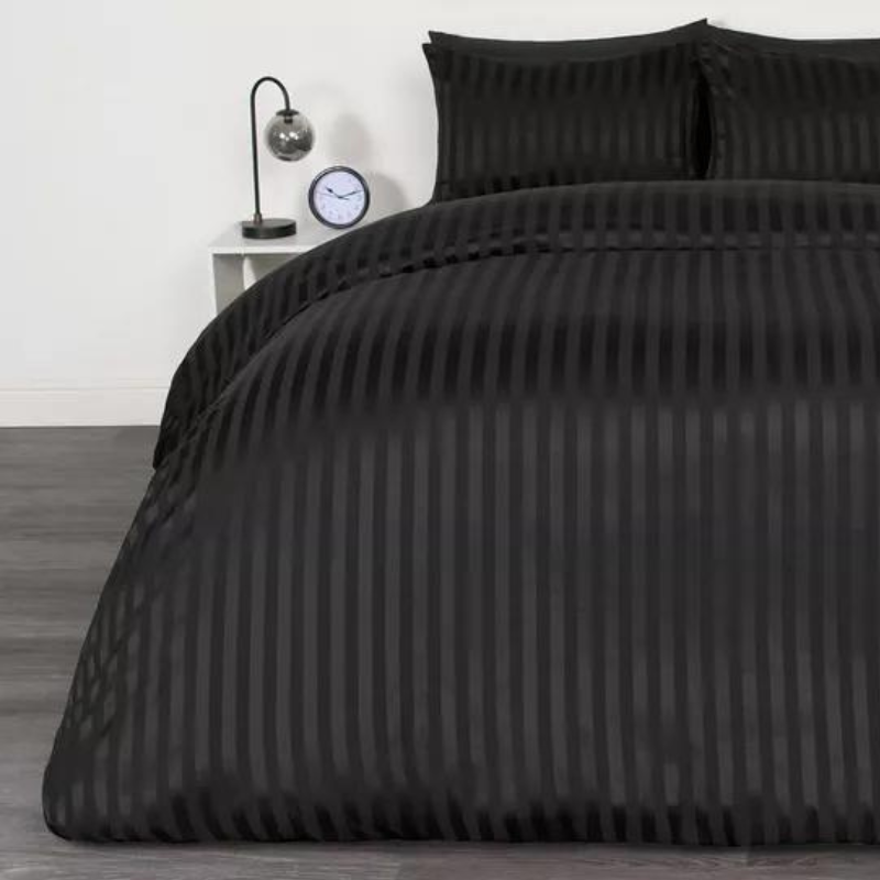 Black Striped Cotton Double King Size Bedsheet