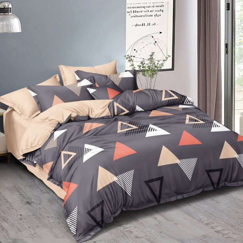 Grey Tringle Shape Cotton Double Bedsheet