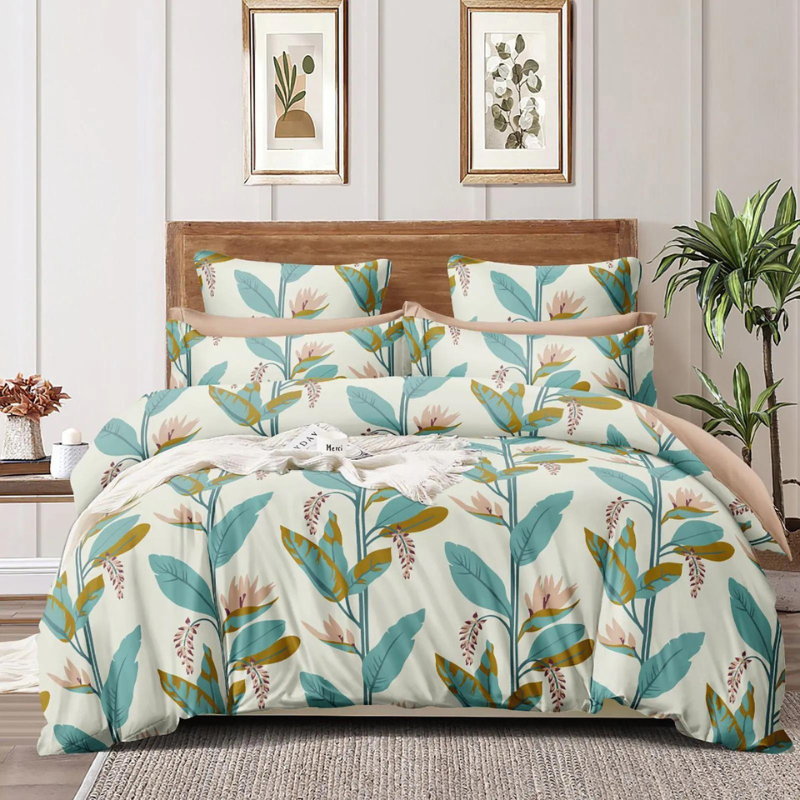 Comfortable Leafy Printed Cotton Double Bedsheet