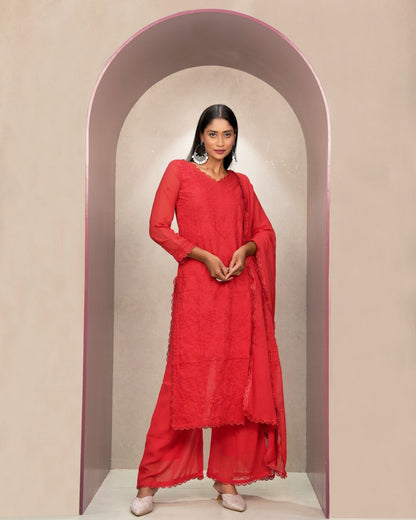 Classic Red Embroidered Kurta Set