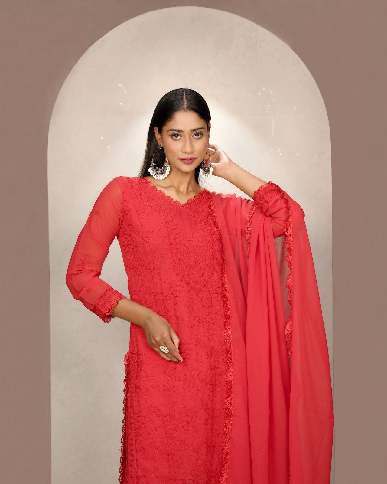 Classic Red Embroidered Kurta Set