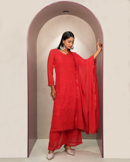 Classic Red Embroidered Kurta Set