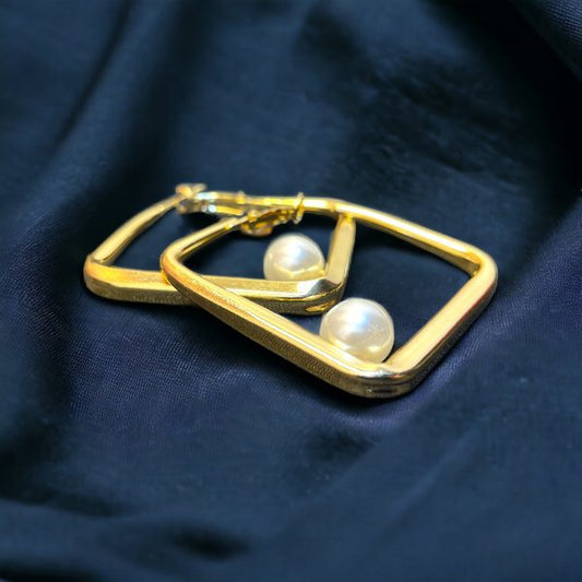Square Shape Pearl Inlay Earrings