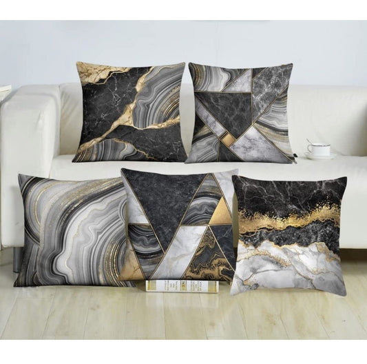 Multicolor Pattern Cotton Jute Cushion Cover (Set of 5)