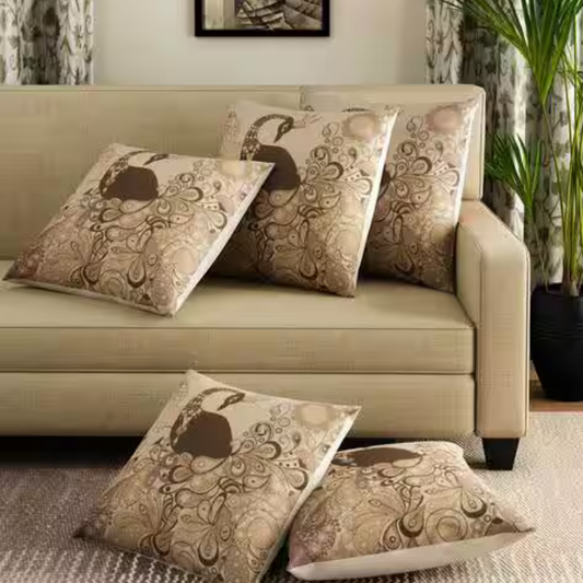 Peacock Print Square Cushion Covers (Set of 5)