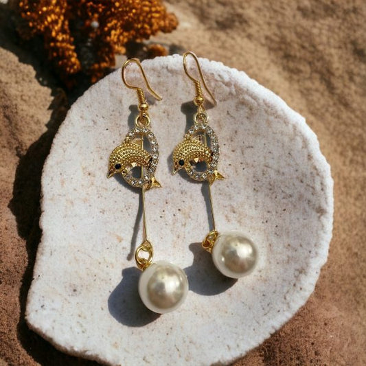 Pearl Drop Fish Zircon Diamond Earrings