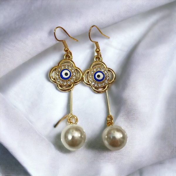 Evil Eye Pearl Drop Earrings