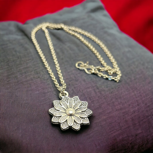 Oxidised Sunflower Pendant Necklace