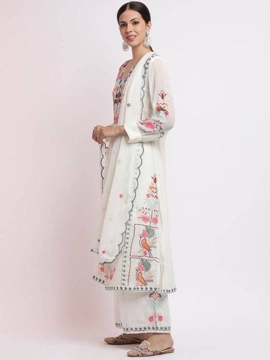 White Embroidered Kurta Set With Dupatta