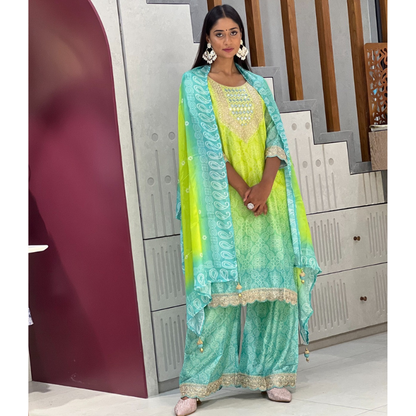 Radiant Aqua Lime Mirror Work Kurta Set