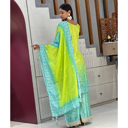 Radiant Aqua Lime Mirror Work Kurta Set