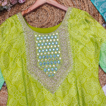 Radiant Aqua Lime Mirror Work Kurta Set