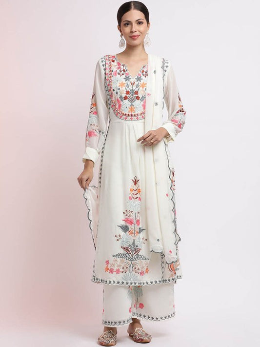 White Embroidered Kurta Set With Dupatta