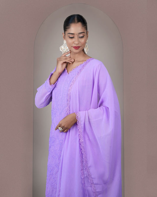 Dreamy Lavender Embroidered Kurta Set
