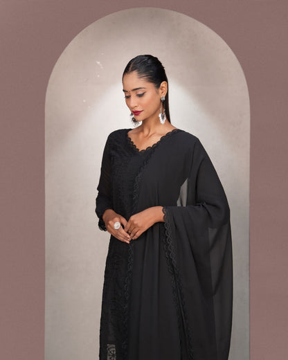 Bold Black Embroidered Kurta Set
