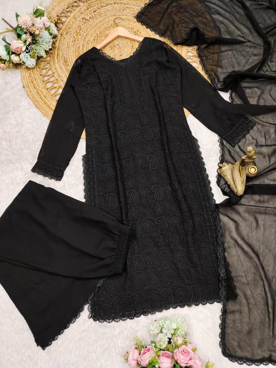 Bold Black Embroidered Kurta Set