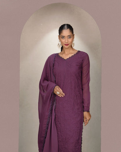 Elegant Plum Embroidered Kurta Set