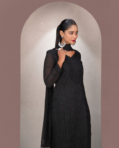 Bold Black Embroidered Kurta Set