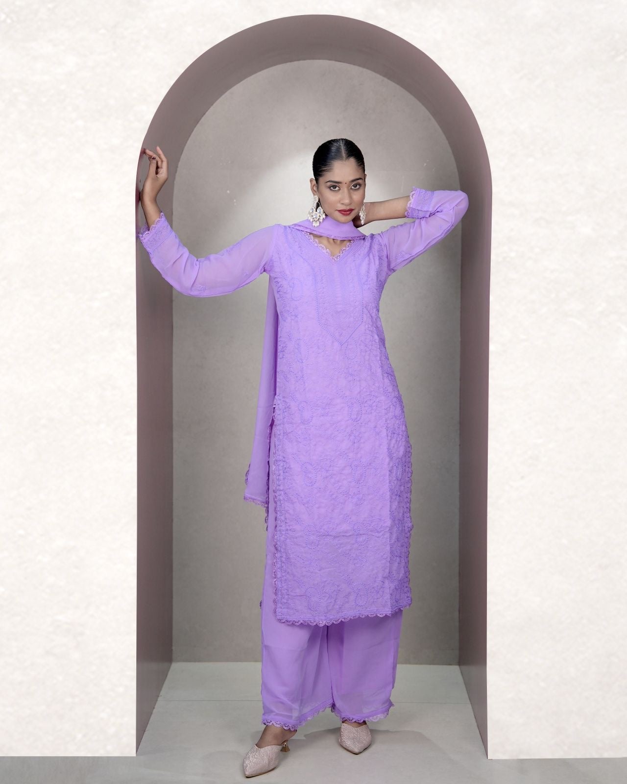 Dreamy Lavender Embroidered Kurta Set