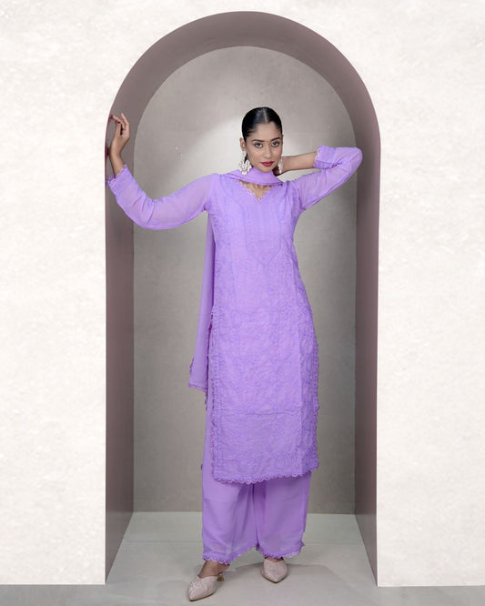 Dreamy Lavender Embroidered Kurta Set