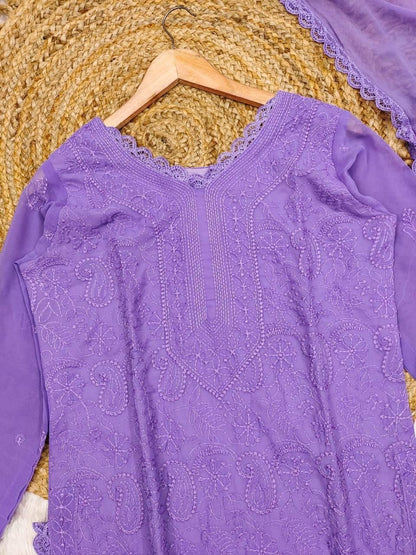 Dreamy Lavender Embroidered Kurta Set