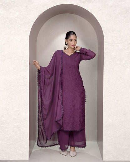 Elegant Plum Embroidered Kurta Set
