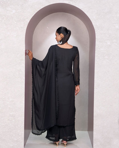 Bold Black Embroidered Kurta Set